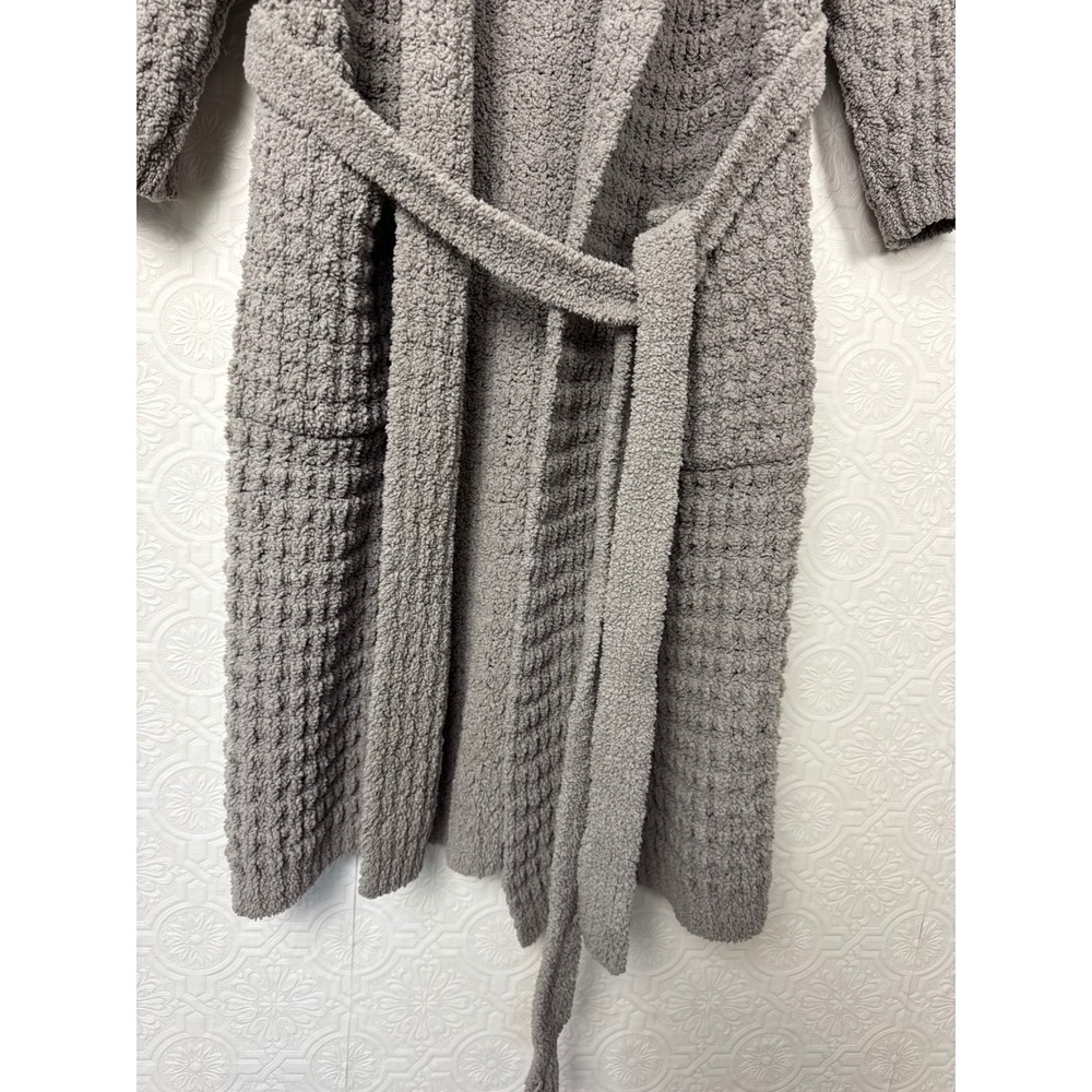 Pottery Barn Gray Popcorn Knit Plush Robe Small Shawl Collar Belted Loungewear - Picture 3 of 8